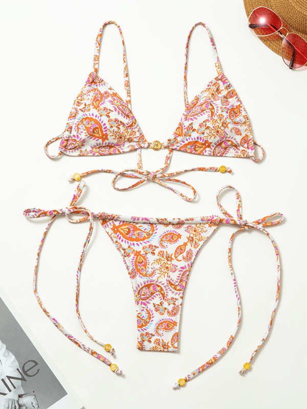 Women's holiday fashion sexy printed split swimsuit strappy backless bikini - Securing Secrets Boutique LLC