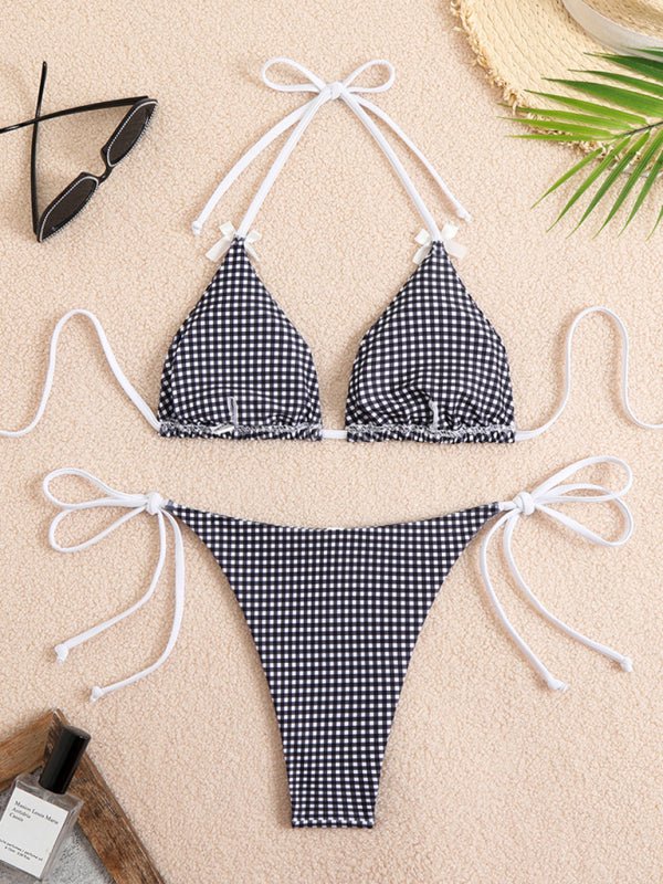 New style lace-up bikini plaid print multi-color swimsuit - Securing Secrets Boutique LLC