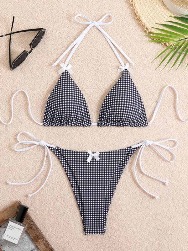 New style lace-up bikini plaid print multi-color swimsuit - Securing Secrets Boutique LLC