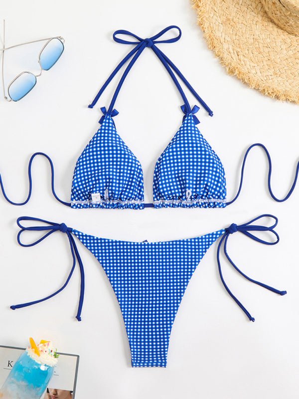 New style lace-up bikini plaid print multi-color swimsuit - Securing Secrets Boutique LLC