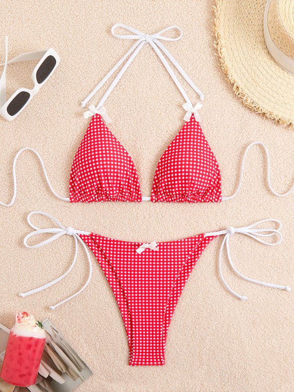 New style lace-up bikini plaid print multi-color swimsuit - Securing Secrets Boutique LLC