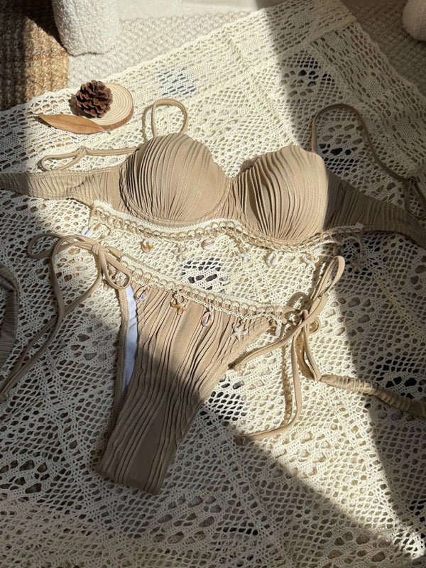 New solid color shell petals sexy split bikini