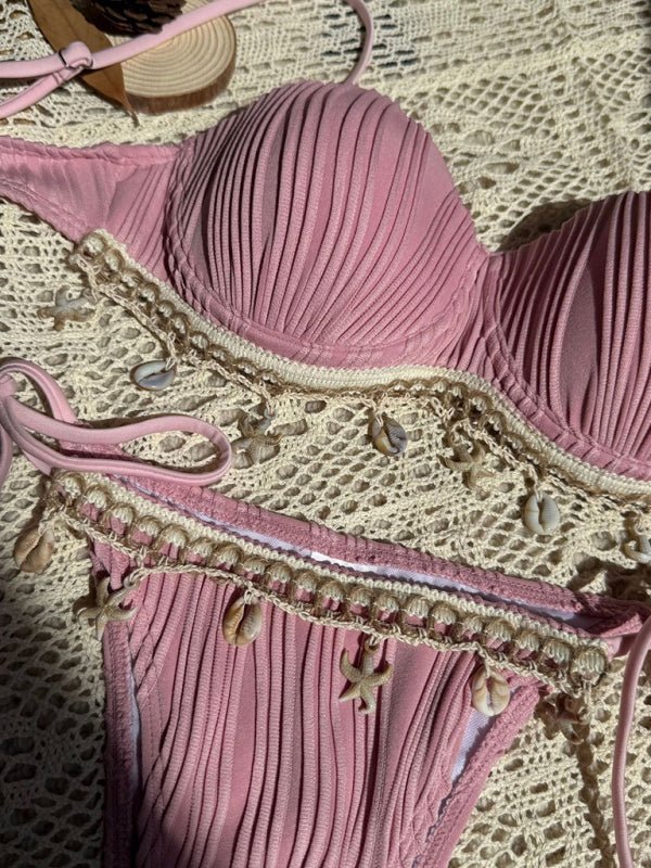 New solid color shell petals sexy split bikini