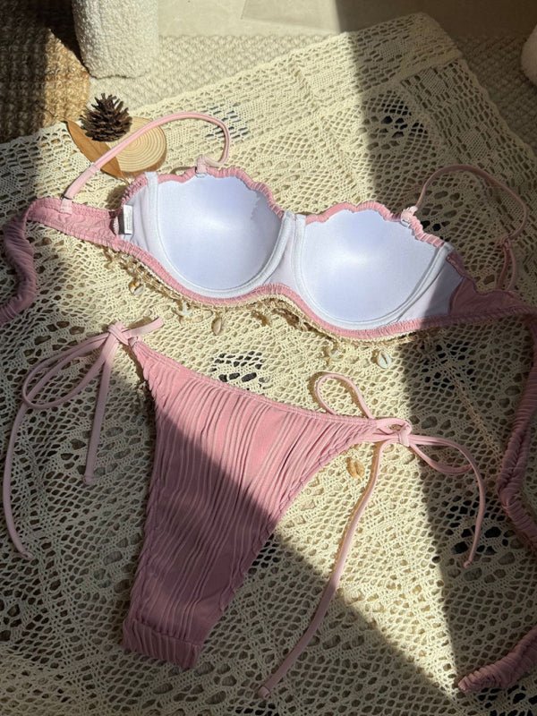 New solid color shell petals sexy split bikini