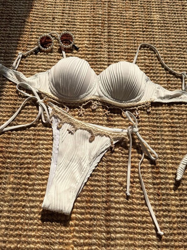 New solid color shell petals sexy split bikini