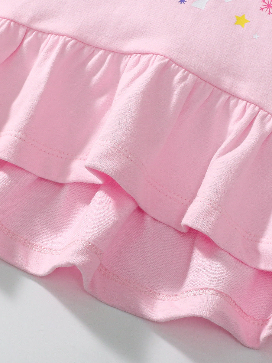 Spring And Autumn Girls Cute Cartoon Unicorn Pattern Long Sleeves Top Dress And Grey Pants Clothing Set-4