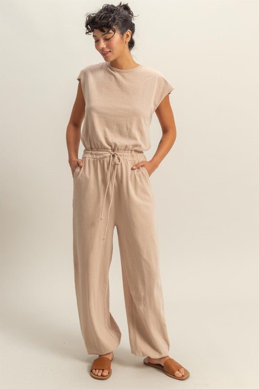 HYFVE Back Keyhole Round Neck Cap Sleeve Drawstring Jumpsuit - Securing Secrets Boutique LLC