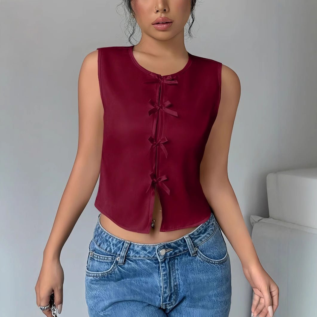 Commuter Sleeveless Bow-Tie Strap Vest For Women