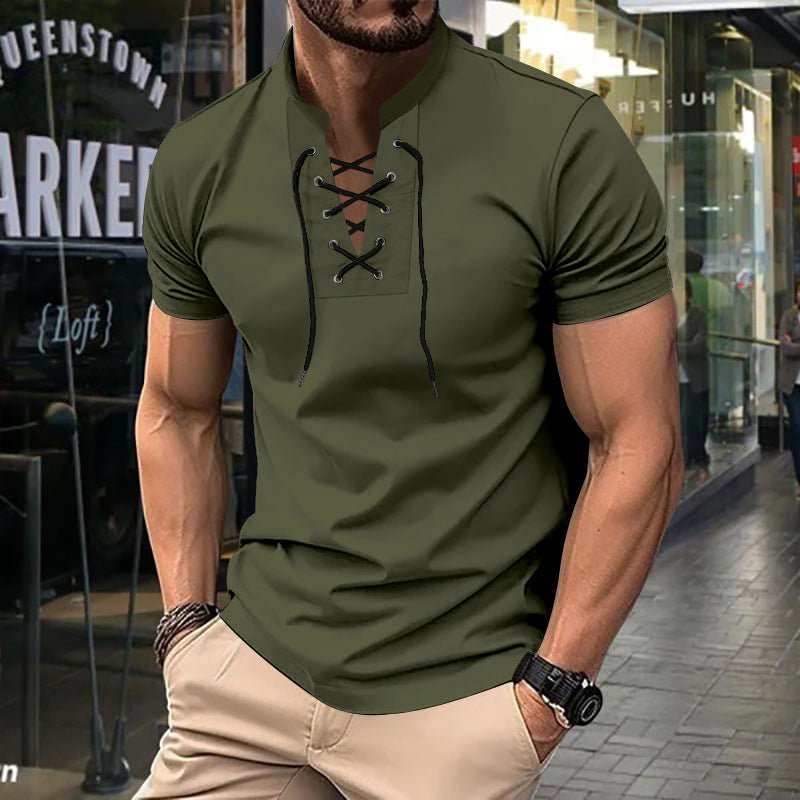 Men's Thin V-neck V-tie Casual Sporty Short Sleeve