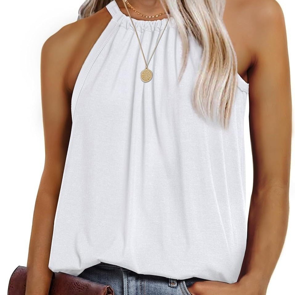New Women's Sleeveless Crew-neck Drawstring Solid-color Pullover Vest