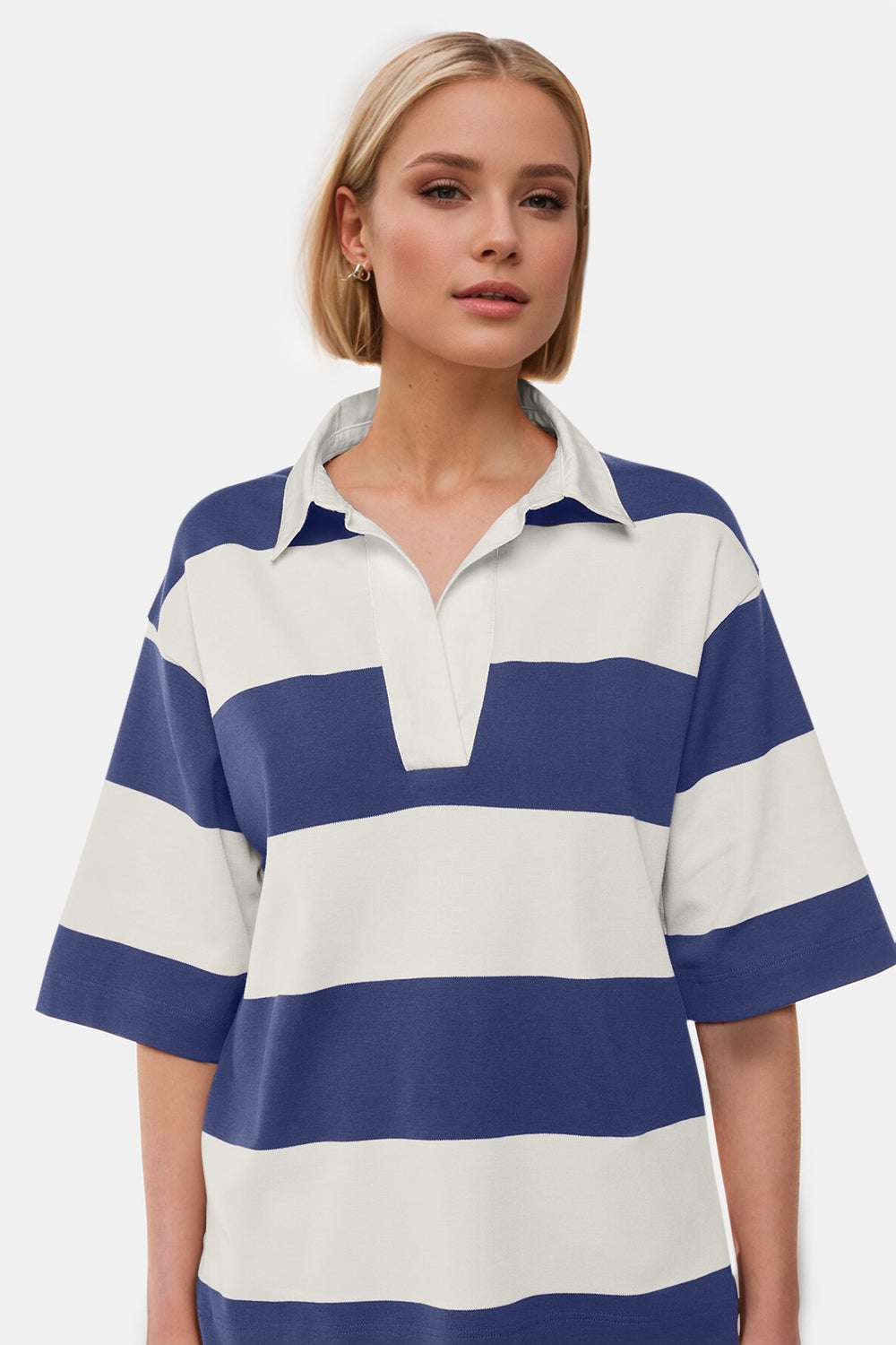 Pima Cotton Color Block Johnny Collar Half Sleeve Top