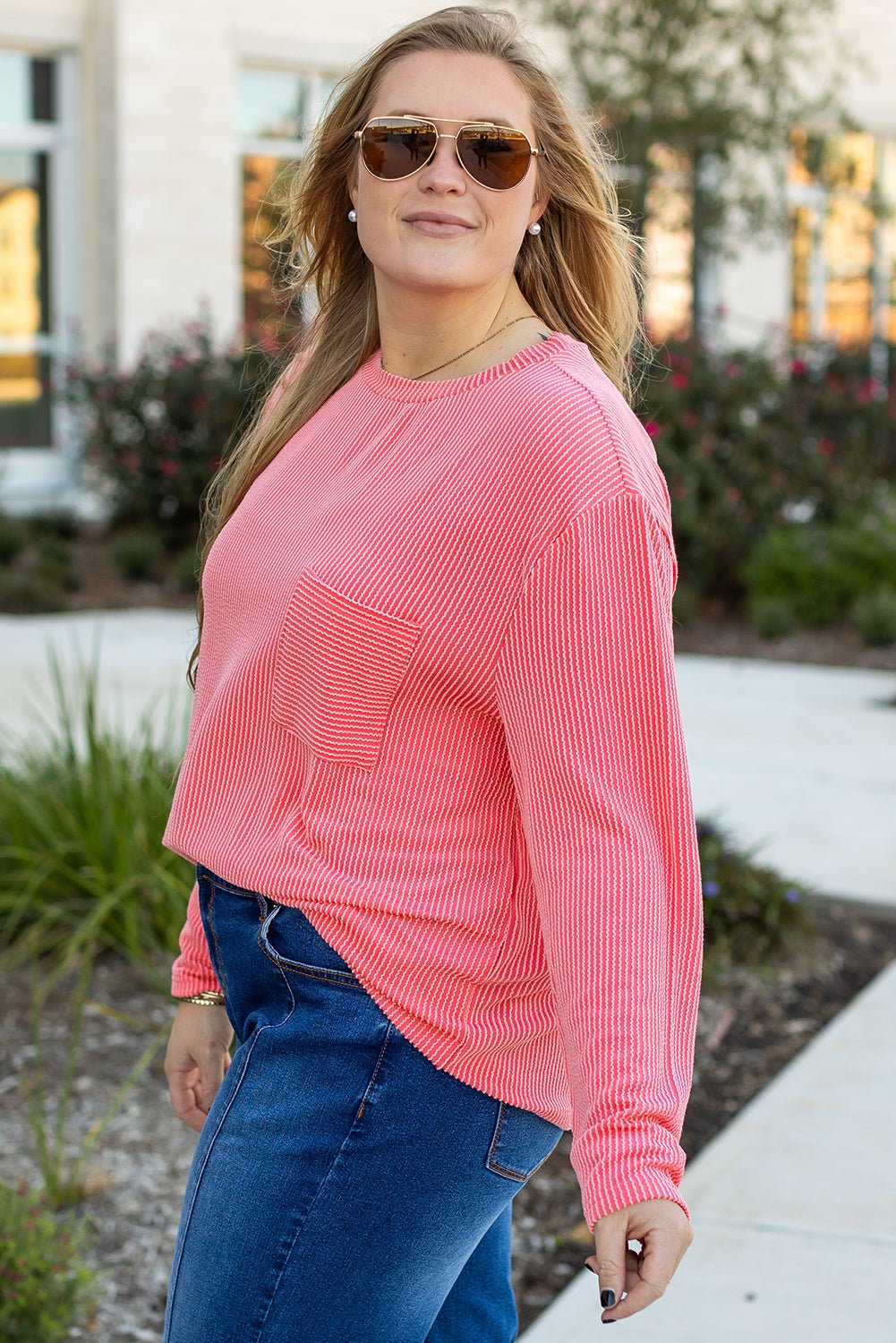 Myosotis Plus Size Ribbed Textured Long Sleeve T Shirt