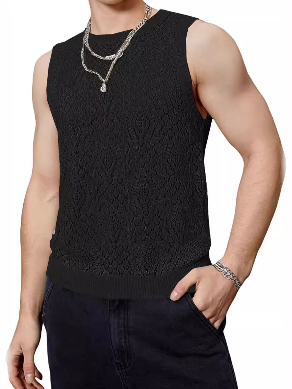 Men's Openwork Round Neck Tank - Securing Secrets Boutique LLC