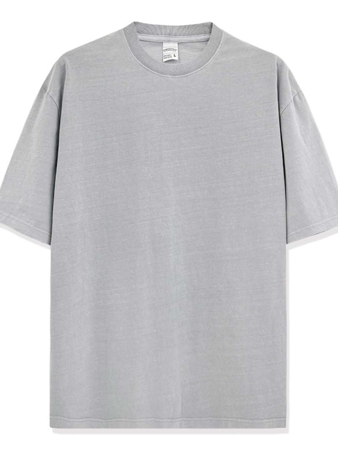 Men's full size round neck washed t-shirt without stretch.