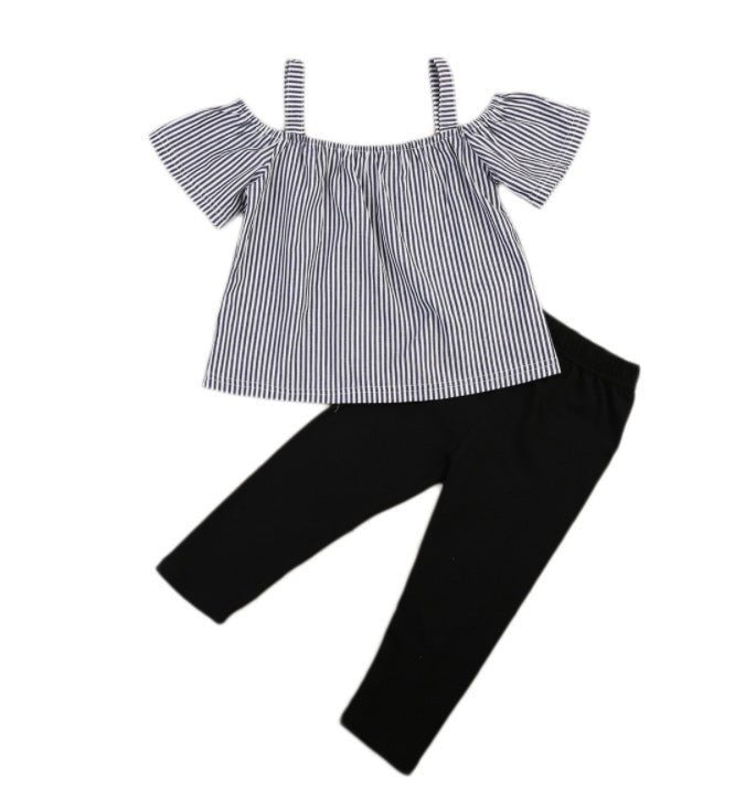 Shelby Top & Pants Set Summer Short-sleeved Sling Strapless Striped Shirt Trousers Two-piece Children's Suit