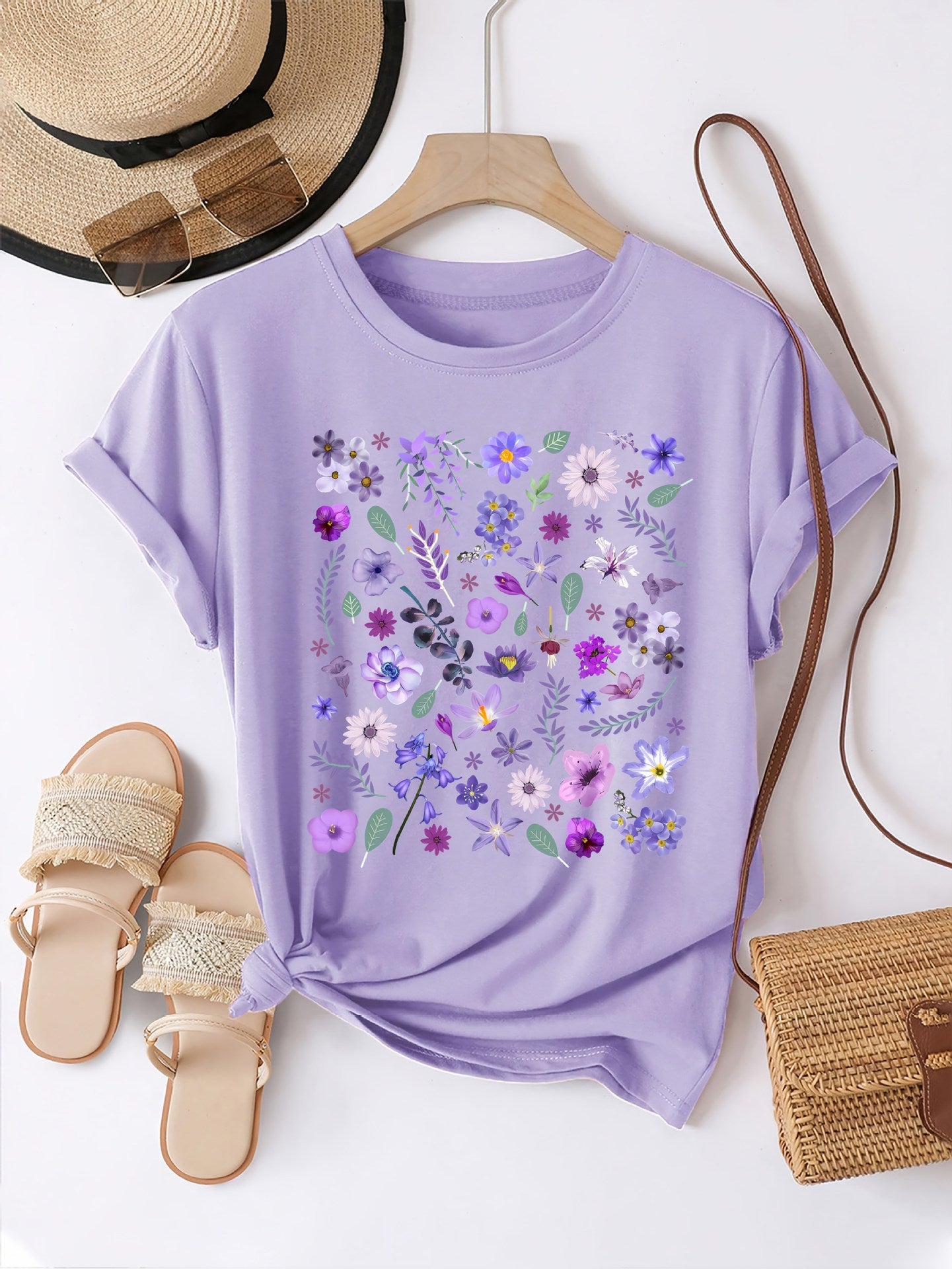 Women's Loose-fit Round-neck  Semi-sheer Top