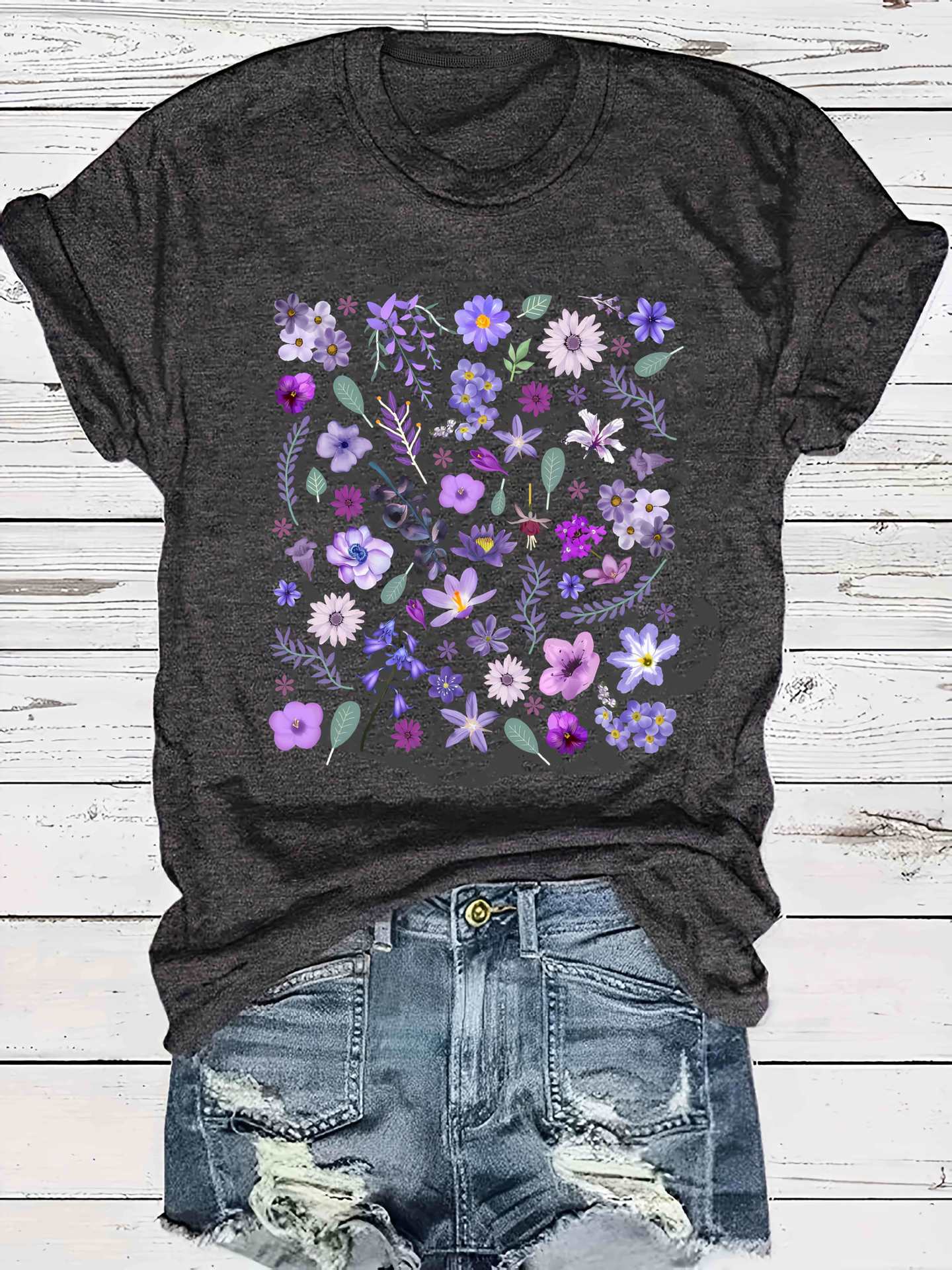 Women's Loose-fit Round-neck  Semi-sheer Top