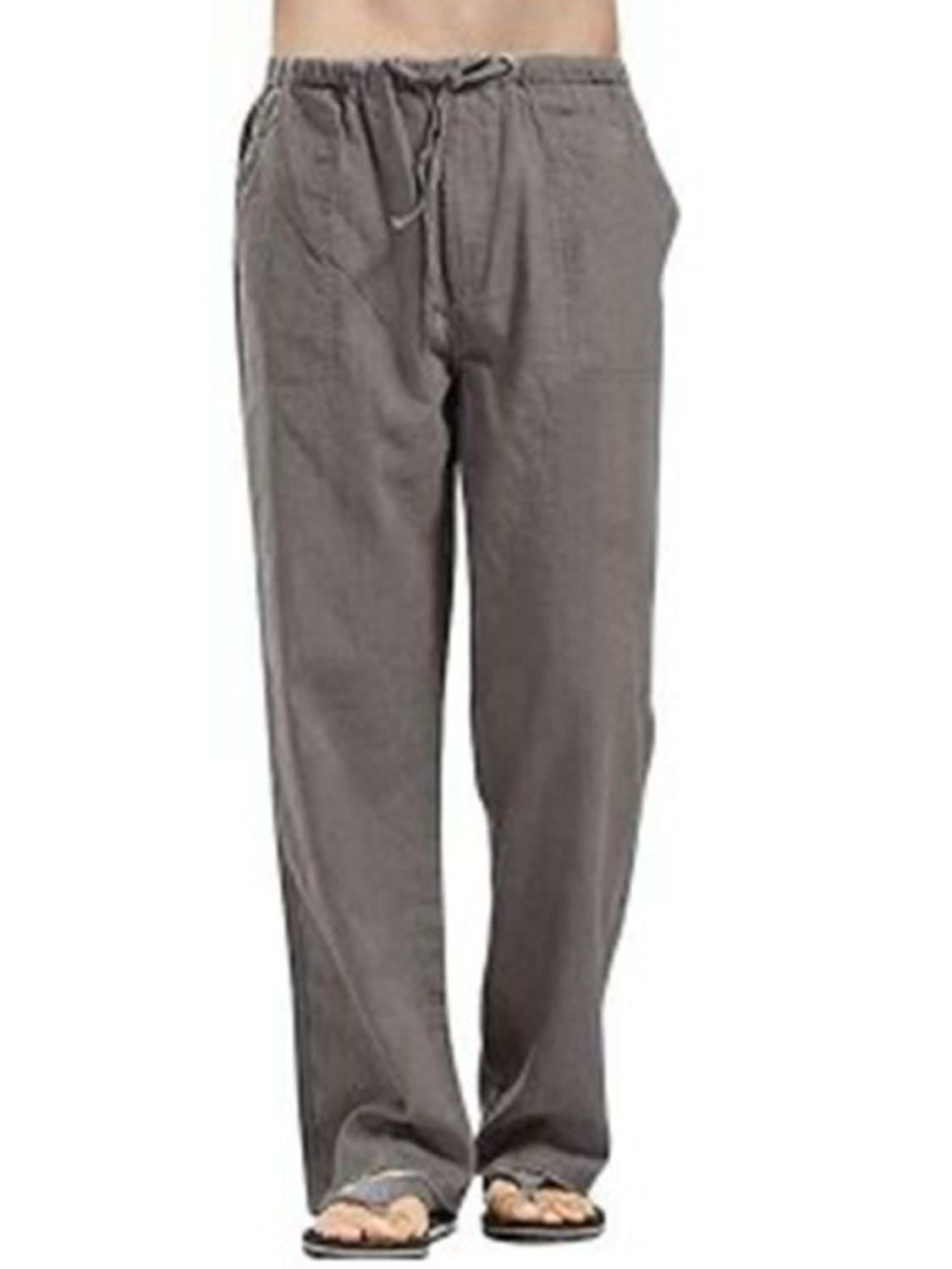 Men's full size drawstring straight leg pants in gray, plus size, basic style.