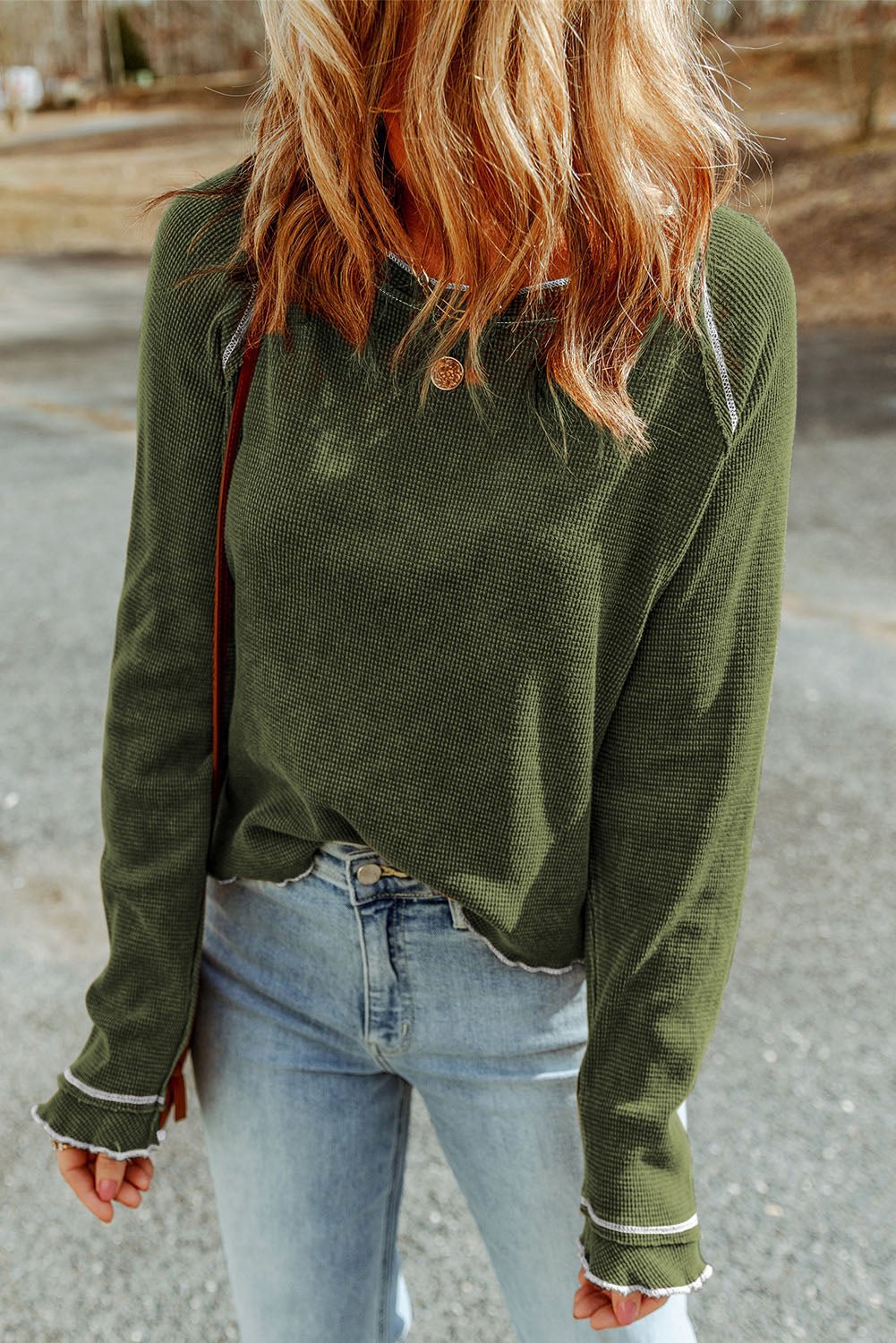 Apricot Textured Round Neck Long Sleeve Top