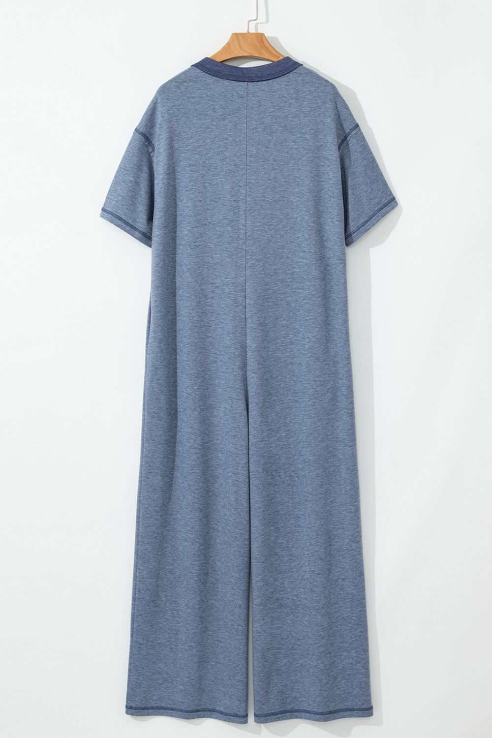 Placket Chest Pockets Short Sleeve Wide Leg Jumpsuit - Securing Secrets Boutique LLC