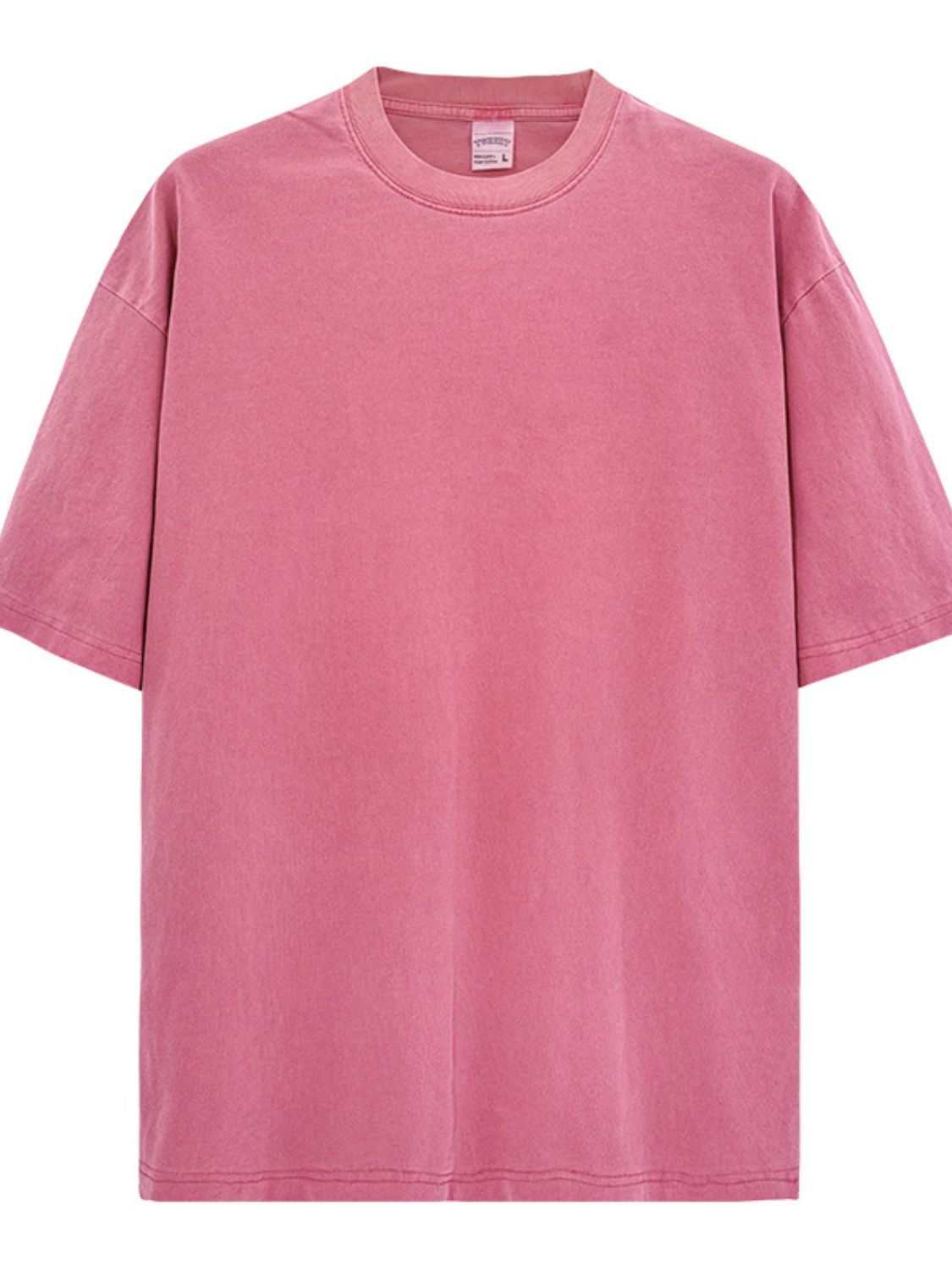 Men's full size round neck washed t-shirt in pink, plus size, cotton blend.