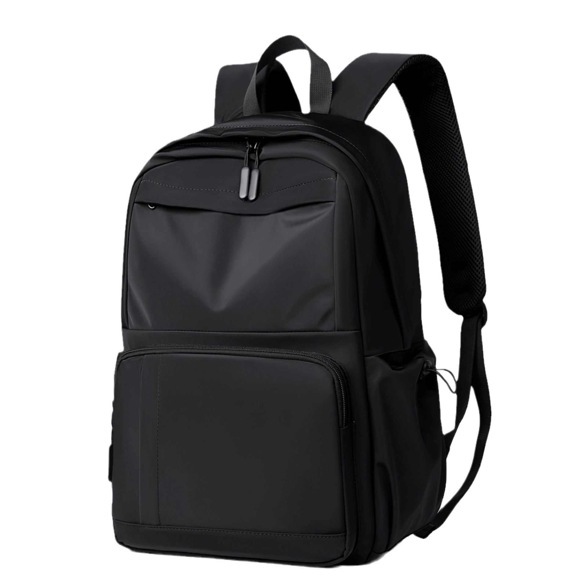 Large polyester multi-pockets backpack in solid color design.