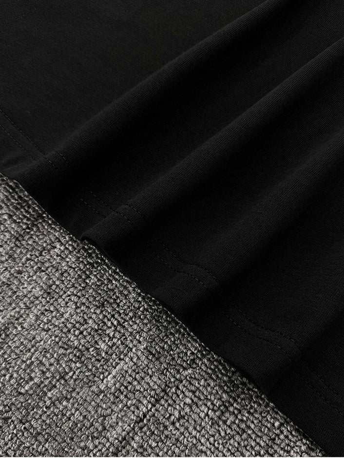 Close-up of black Men's Round Neck Short Sleeve T-Shirt fabric.
