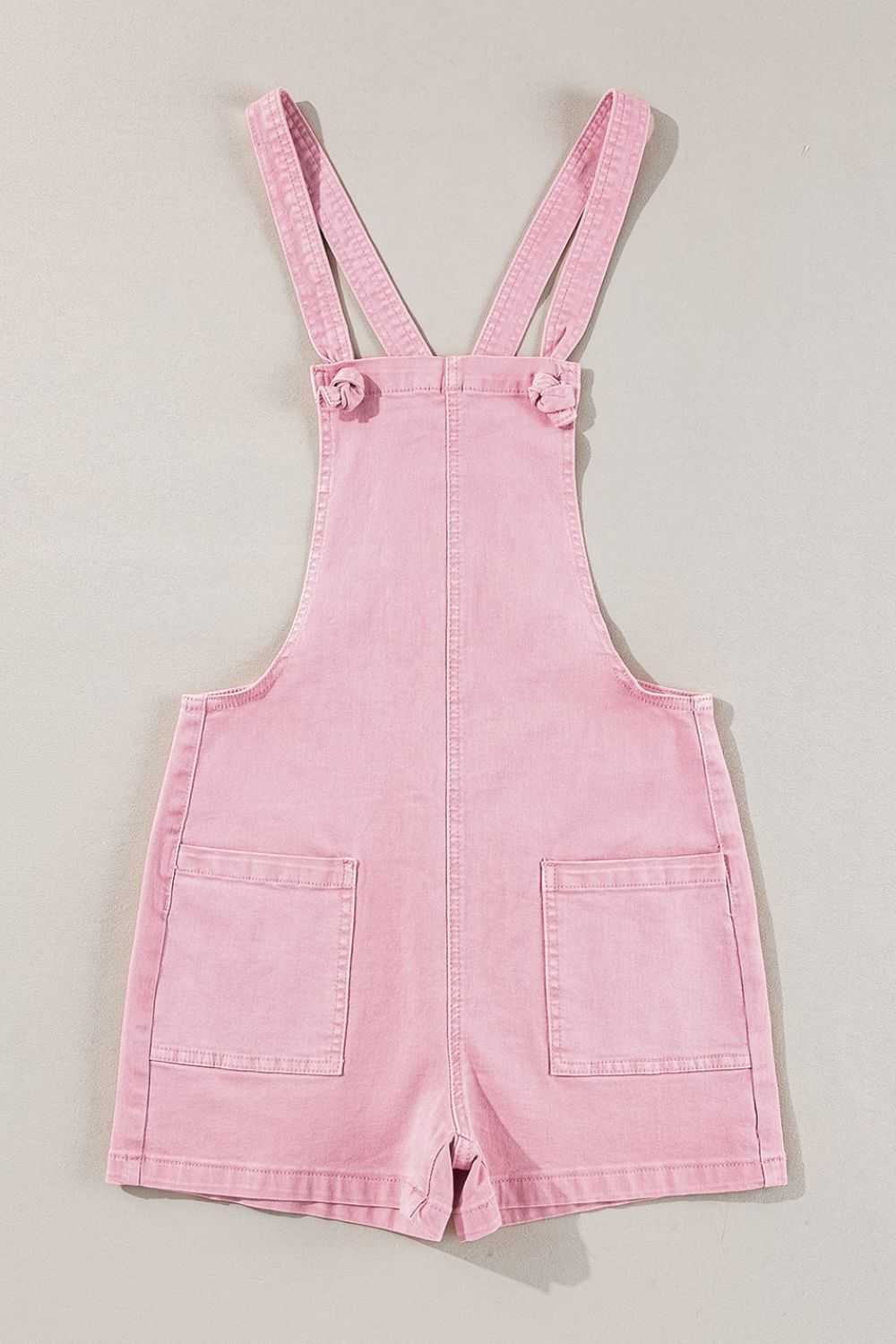Knot Straps Denim Overalls with Pockets in Pink