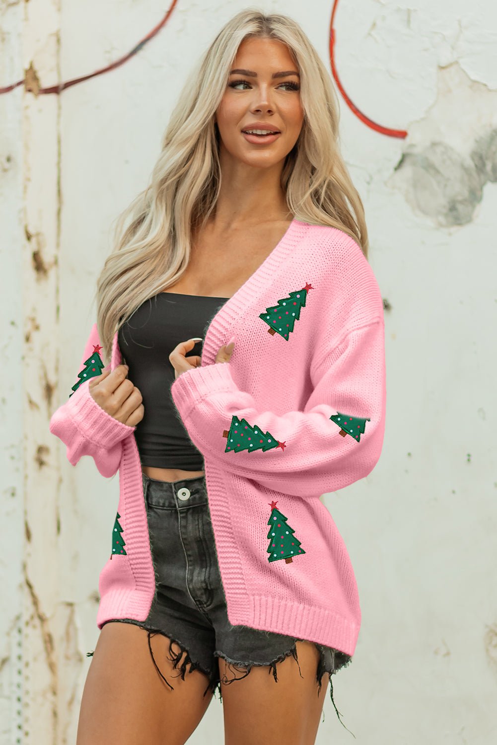 Straw Yellow Pumpkin Tree Print Open Front Drop Shoulder Midi Cardigan