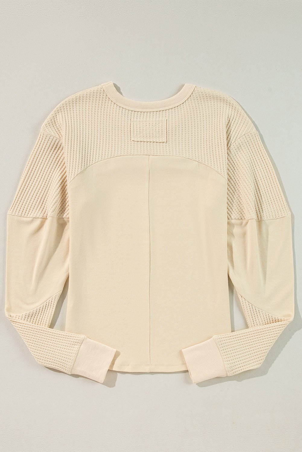 Beige Thermal Knit Patchwork Exposed Seam Long Sleeve Top