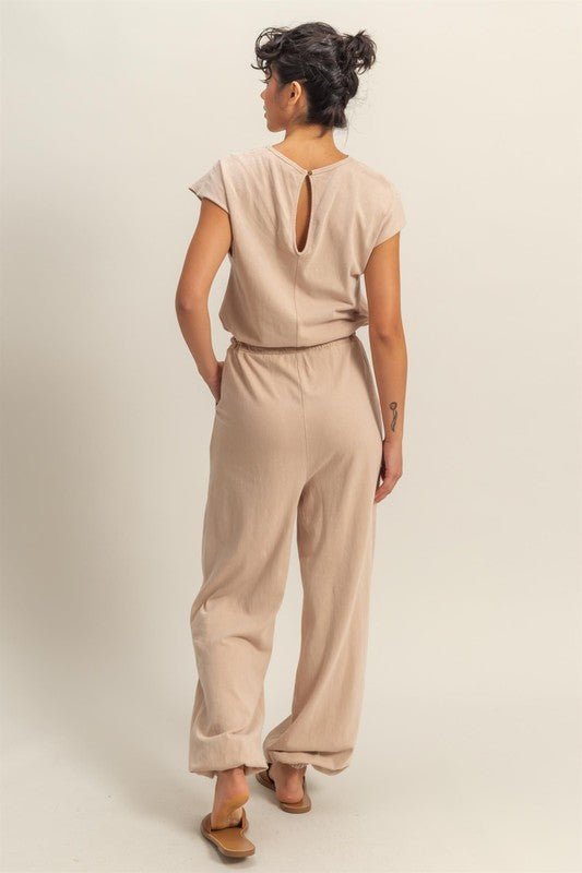HYFVE Back Keyhole Round Neck Cap Sleeve Drawstring Jumpsuit - Securing Secrets Boutique LLC