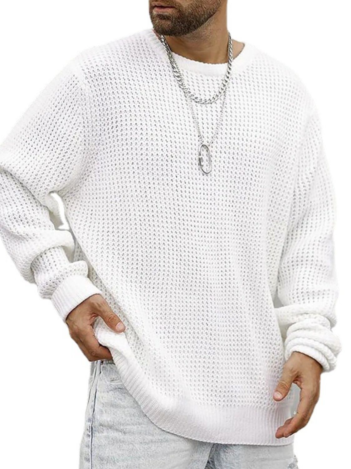 Men's Full Size Round Neck Long Sleeve Sweater Plus Size - Securing Secrets Boutique LLC