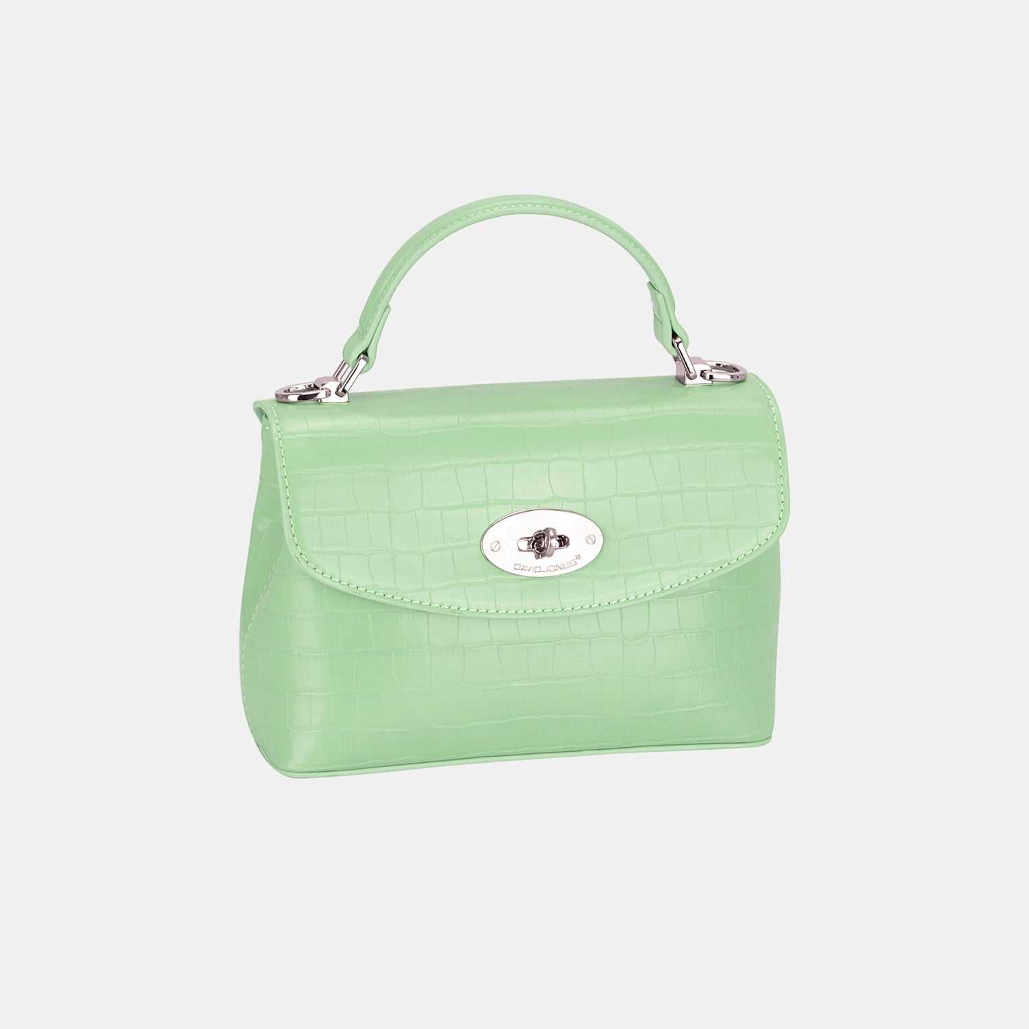 David Jones Texture PU Leather Handbag in green, small size, crafted with textured PU leather.