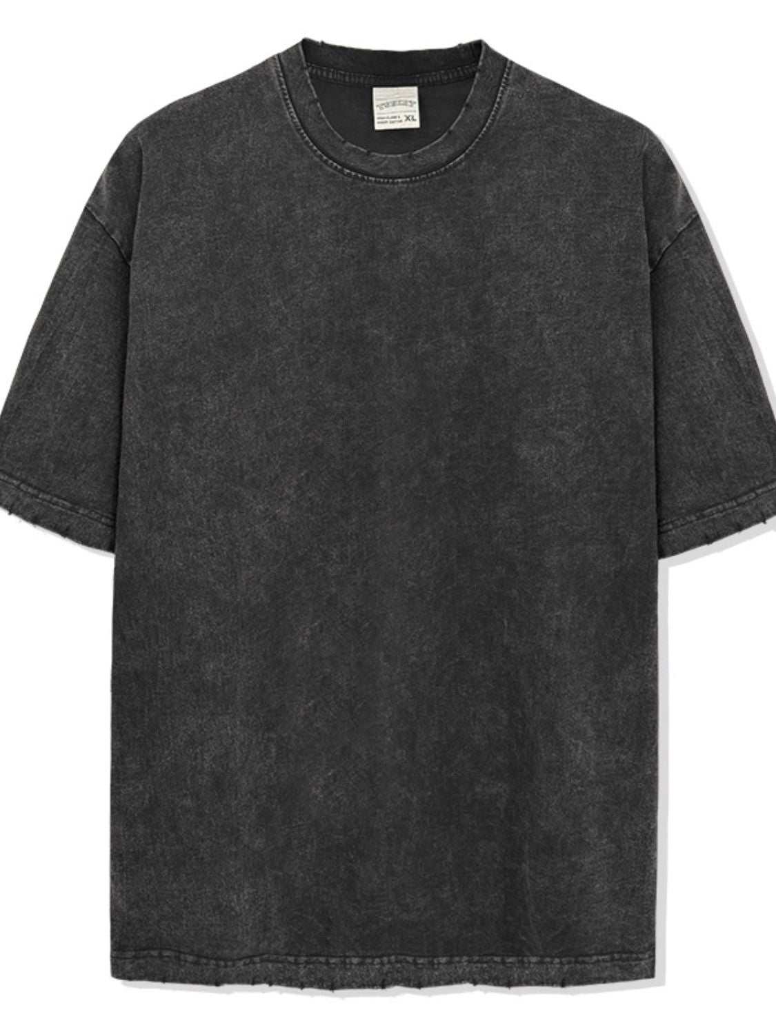 Men's full size round neck washed T-shirt, plus size, basic style.