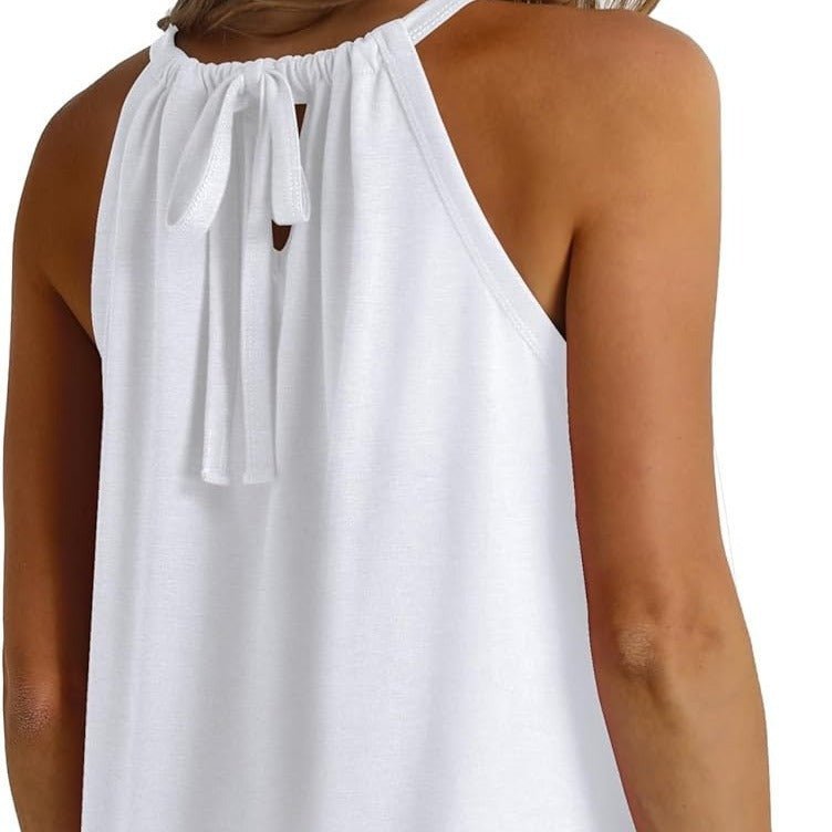 New Women's Sleeveless Crew-neck Drawstring Solid-color Pullover Vest