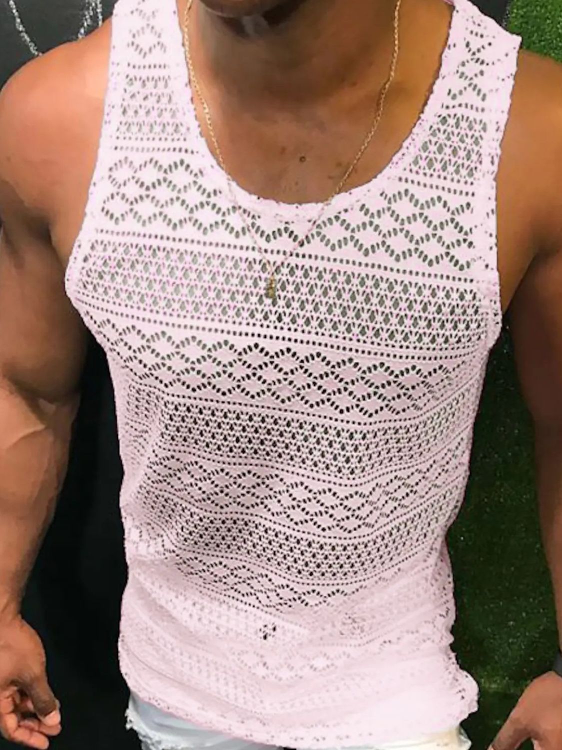 Men's Full Size Openwork Round Neck Tank Plus Size - Securing Secrets Boutique LLC