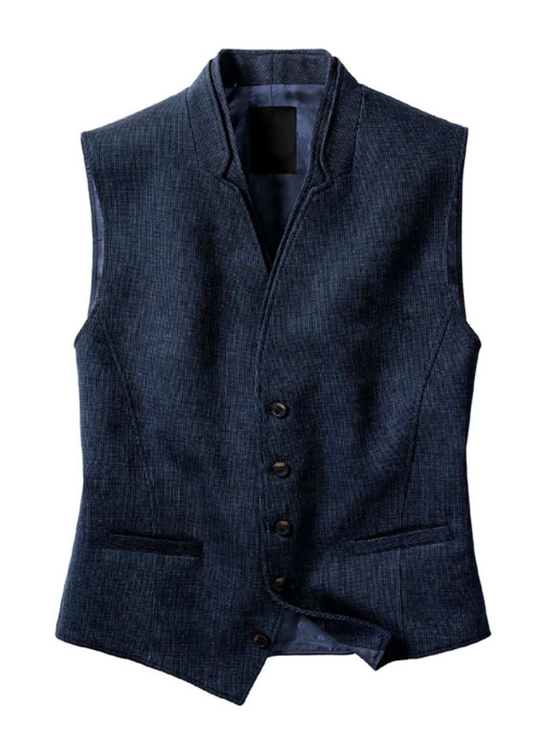 Men's full-size button-down vest, slightly stretchy, polyester-cotton blend.