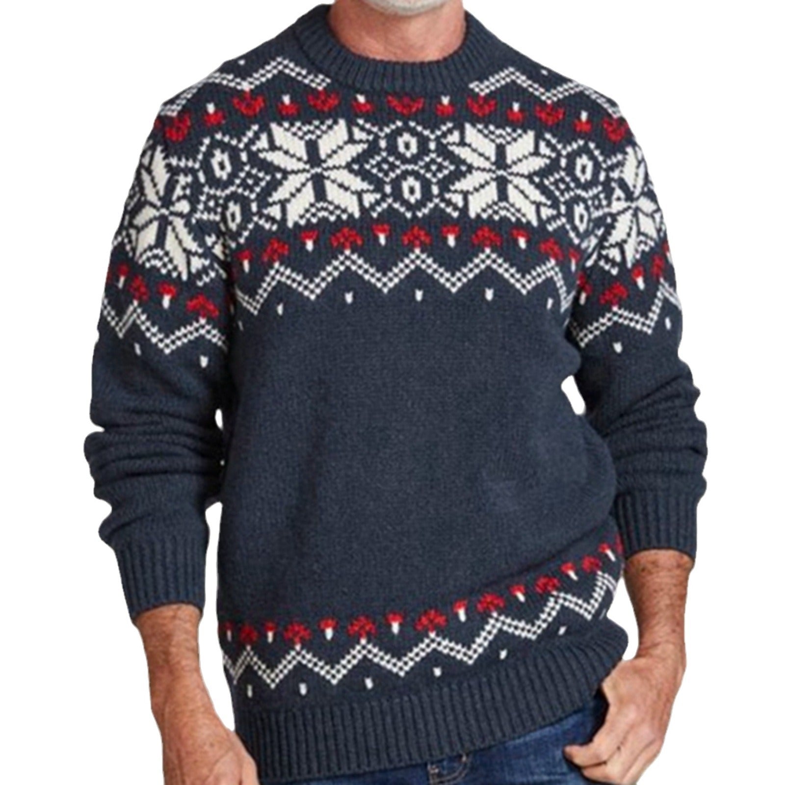 Autumn And Winter Round Neck Pullover Knitting Long Sleeve Brocade Sweater Men