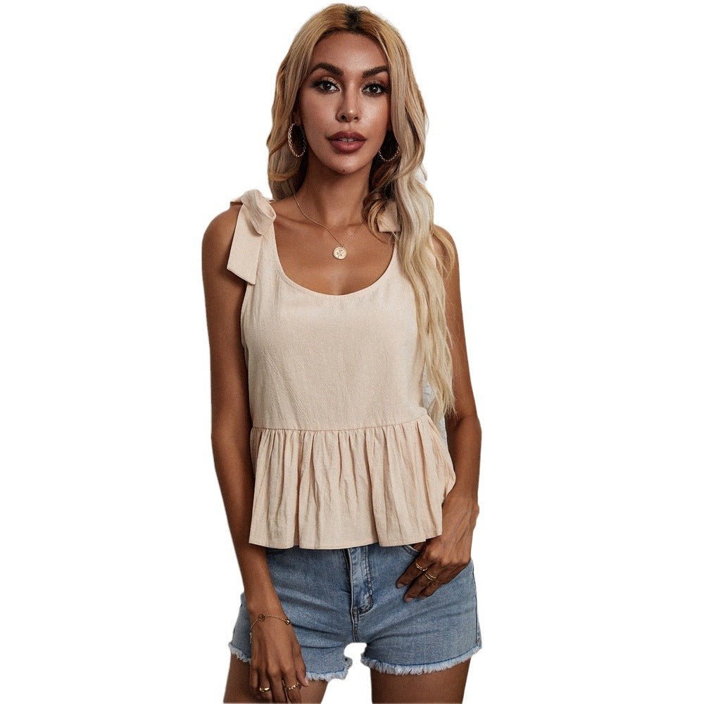 Women's Loose Versatile Tie-Waist Linen Straight Tube Sleeveless Vest Top