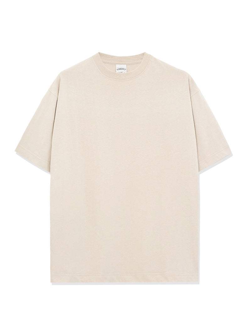 Men's round neck short sleeve t-shirt in beige, 95% cotton and 5% polyester.
