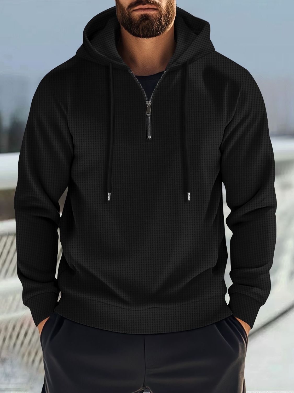 Men's Full Size Quarter Zip Long Sleeve Drawstring Hoodie Plus Size - Securing Secrets Boutique LLC