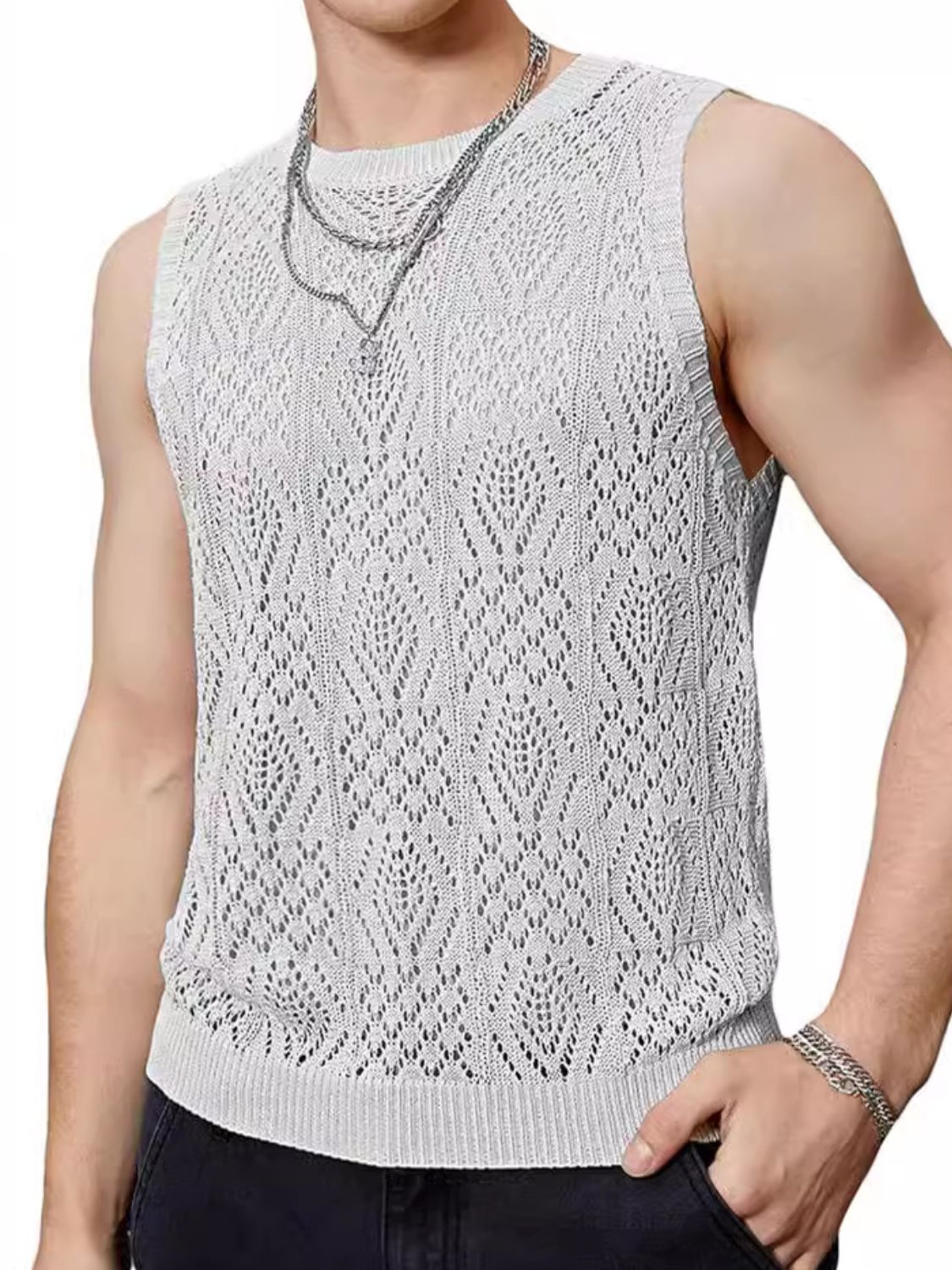 Men's Openwork Round Neck Tank - Securing Secrets Boutique LLC