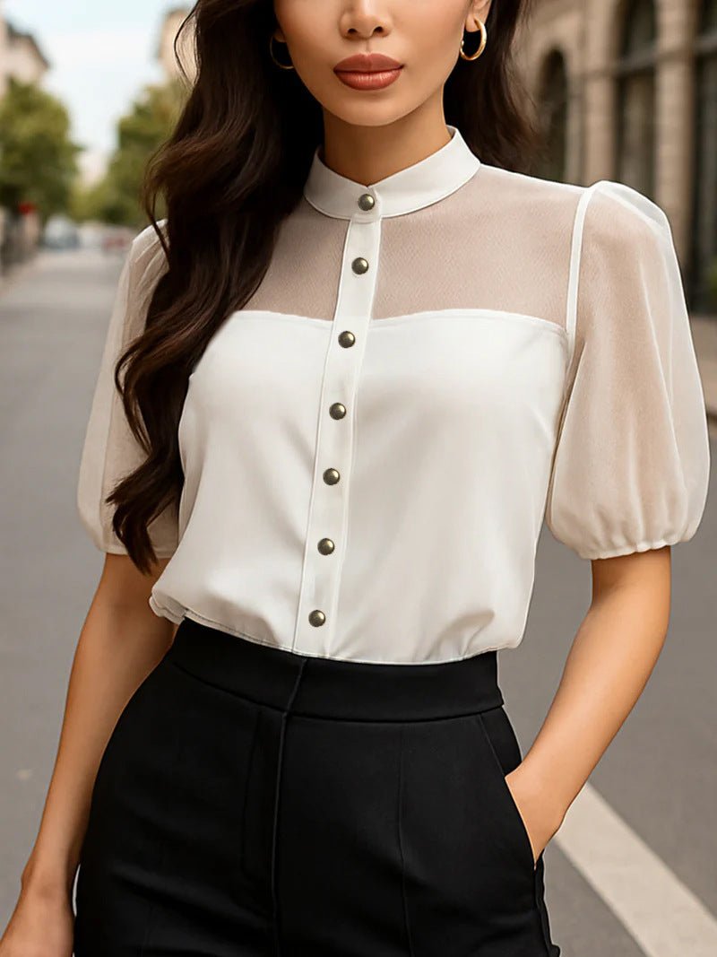 Elegant Solid-Color Lapel Women's Versatile Shirt