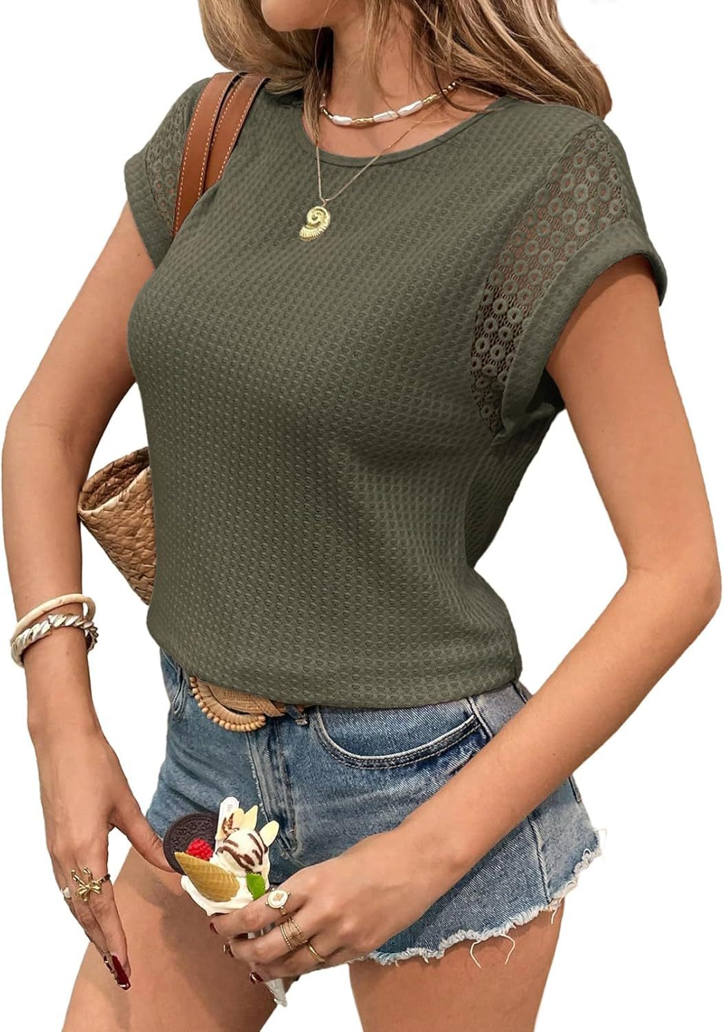 Women's Knitted Lace Short-sleeve