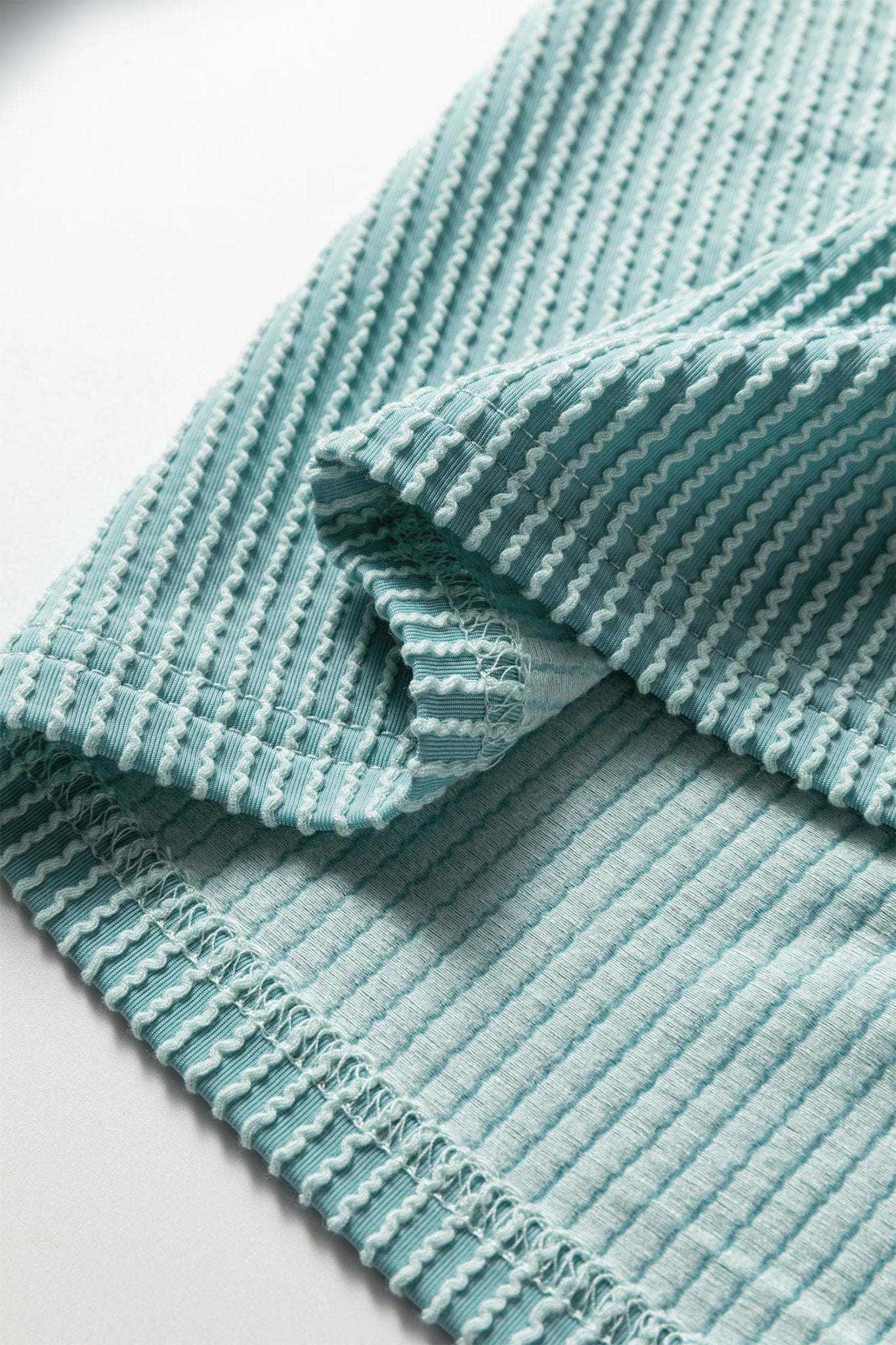 Light Blue Oversized Twist Ribbed Collared Henley Top with Roll up Sleeve