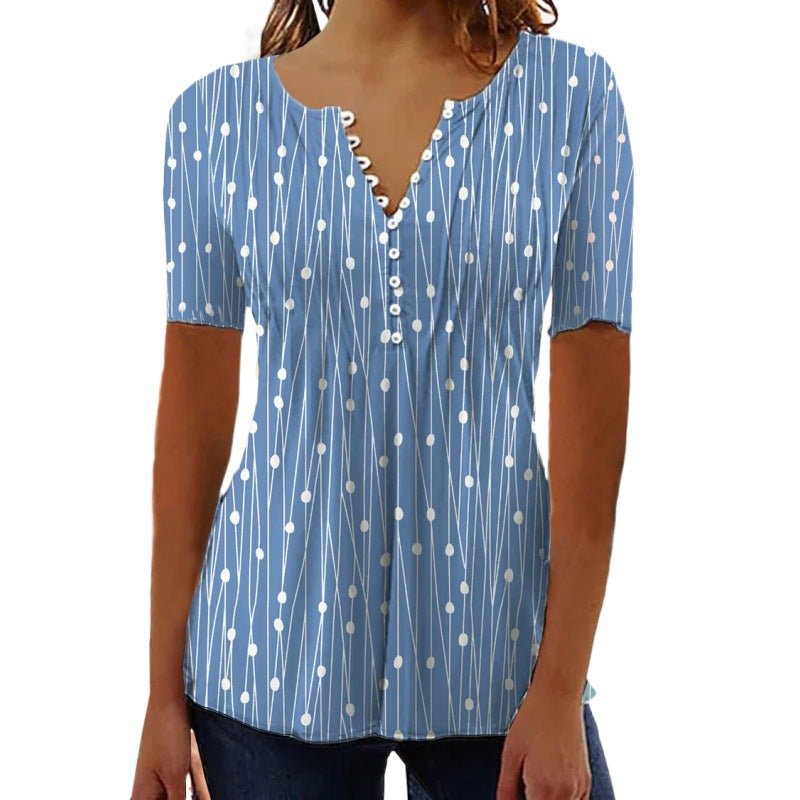 European And American Spring And Summer V-collar Polka Dot Short Sleeve