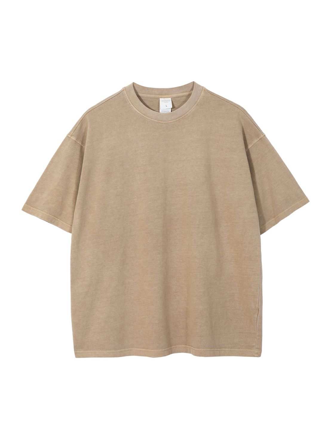 Men's round neck short sleeve T-shirt, basic style, slightly stretchy, cotton polyester blend.
