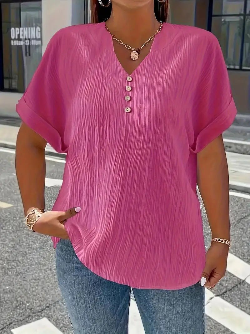 Summer Casual Women's Clothing Small V-neck Short-sleeve Top