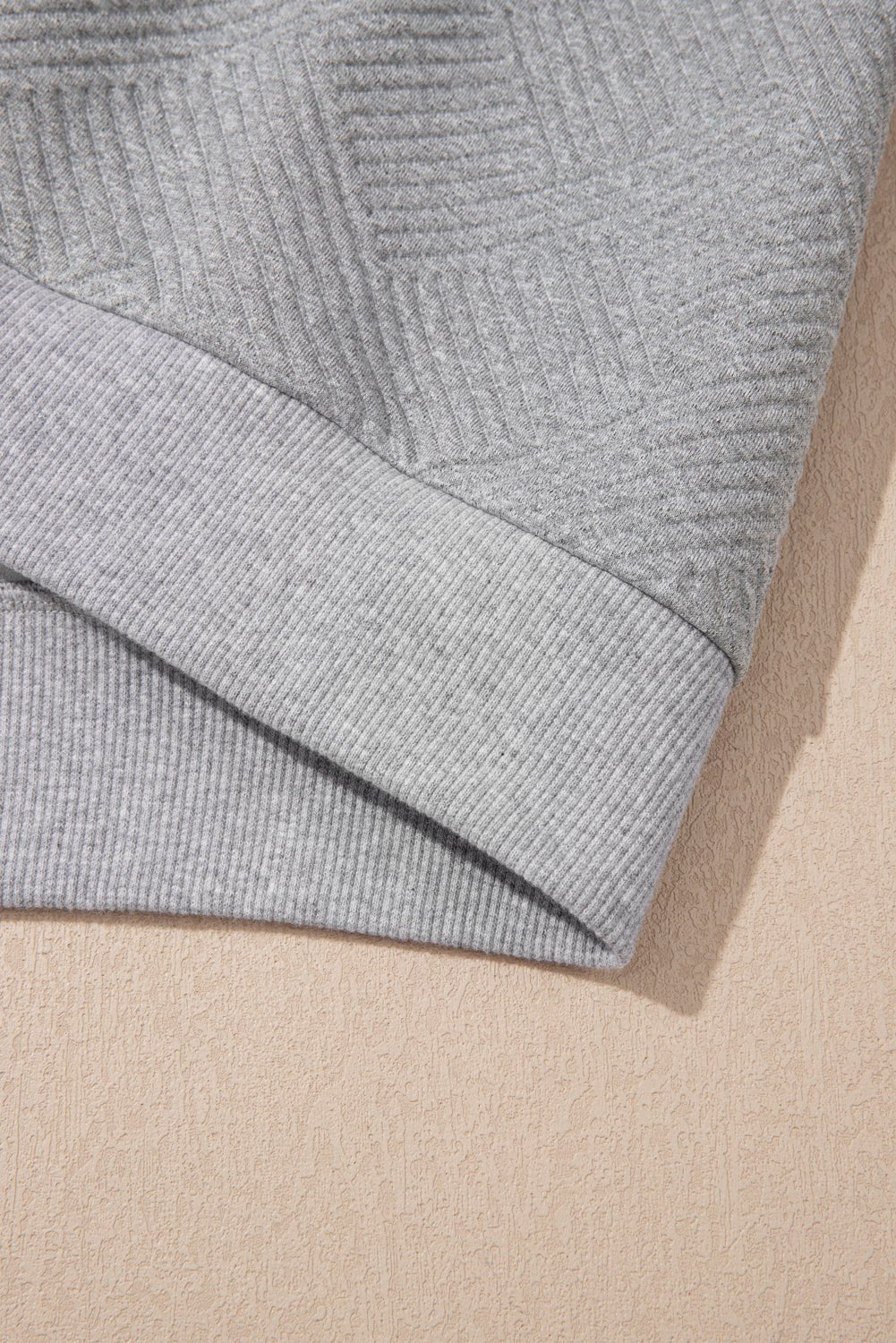 Medium Grey Trendy Textured Half Zip Loose Sweatshirt