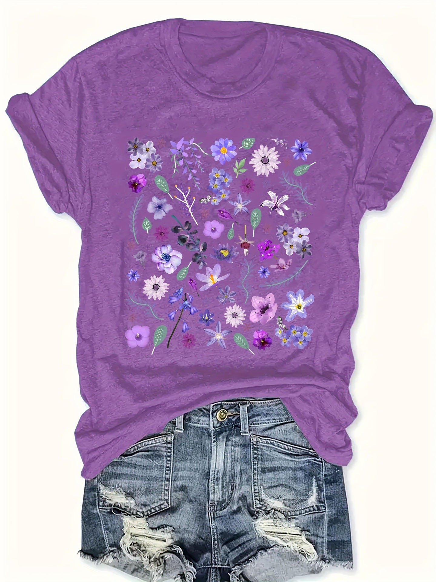 Women's Loose-fit Round-neck  Semi-sheer Top